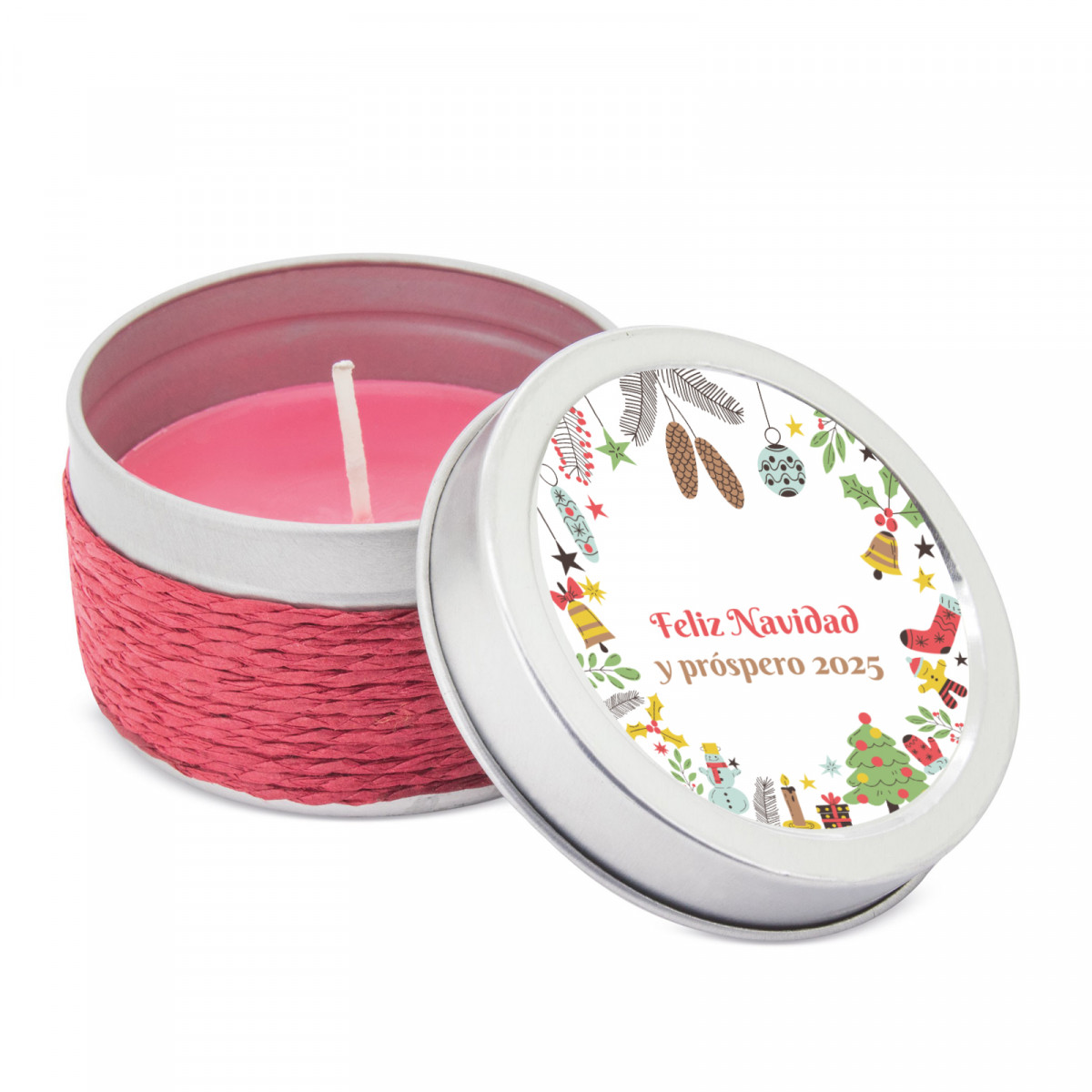 Bougie aromatique en boîte avec autocollant de Noël