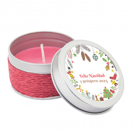 Bougie aromatique en boîte avec autocollant de Noël