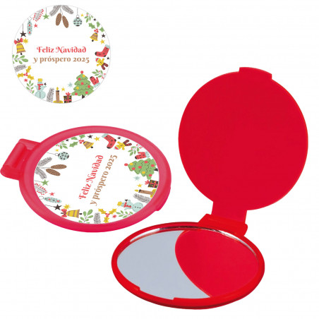 Miroir rouge pliable de poche personnalisable à offrir pour Noël
