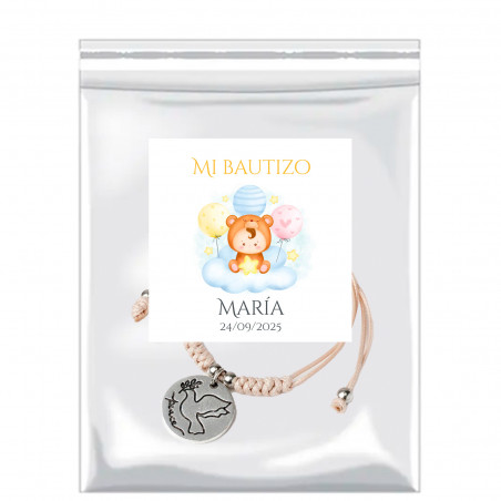 Bracelet avec médaille décorative dans un sachet avec autocollant personnalisable pour les détails