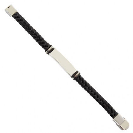 Bracelet en acier pour homme présenté dans une boîte en carton argentée avec un autocollant personnalisé pour événements