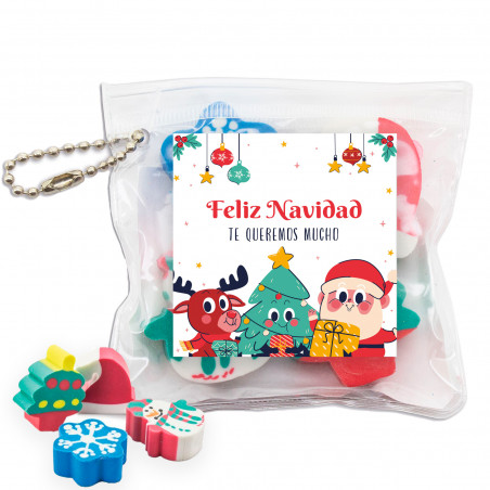 Gommes à effacer de Noël dans un étui personnalisé pour des cadeaux