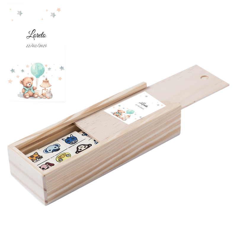 Domino pour enfants avec un design d\'animaux personnalisé avec un autocollant pour les baptêmes
