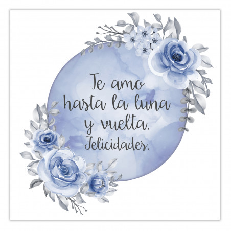 Autocollants éditables 5x5 adaptables pour personnaliser avec un fond de lune bleue et des fleurs pour des événements