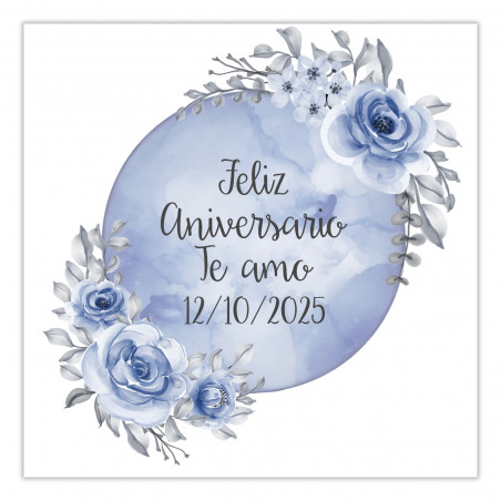 Autocollants éditables 5x5 adaptables pour personnaliser avec un fond de lune bleue et des fleurs pour des événements