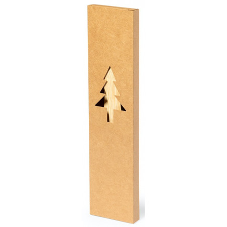 Cuillère et spatule en bambou avec décorations de Noël présentées dans une boîte de Noël avec un autocollant personnalisable
