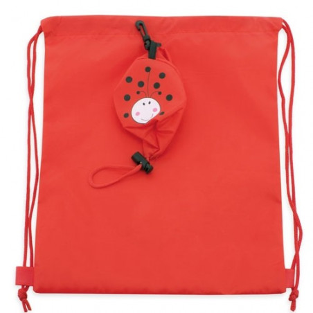 Sac à dos pliable coccinelle et sucette avec autocollant personnalisé d'anniversaire