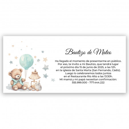 Invitation pour le baptême d'un ourson avec enveloppe blanche