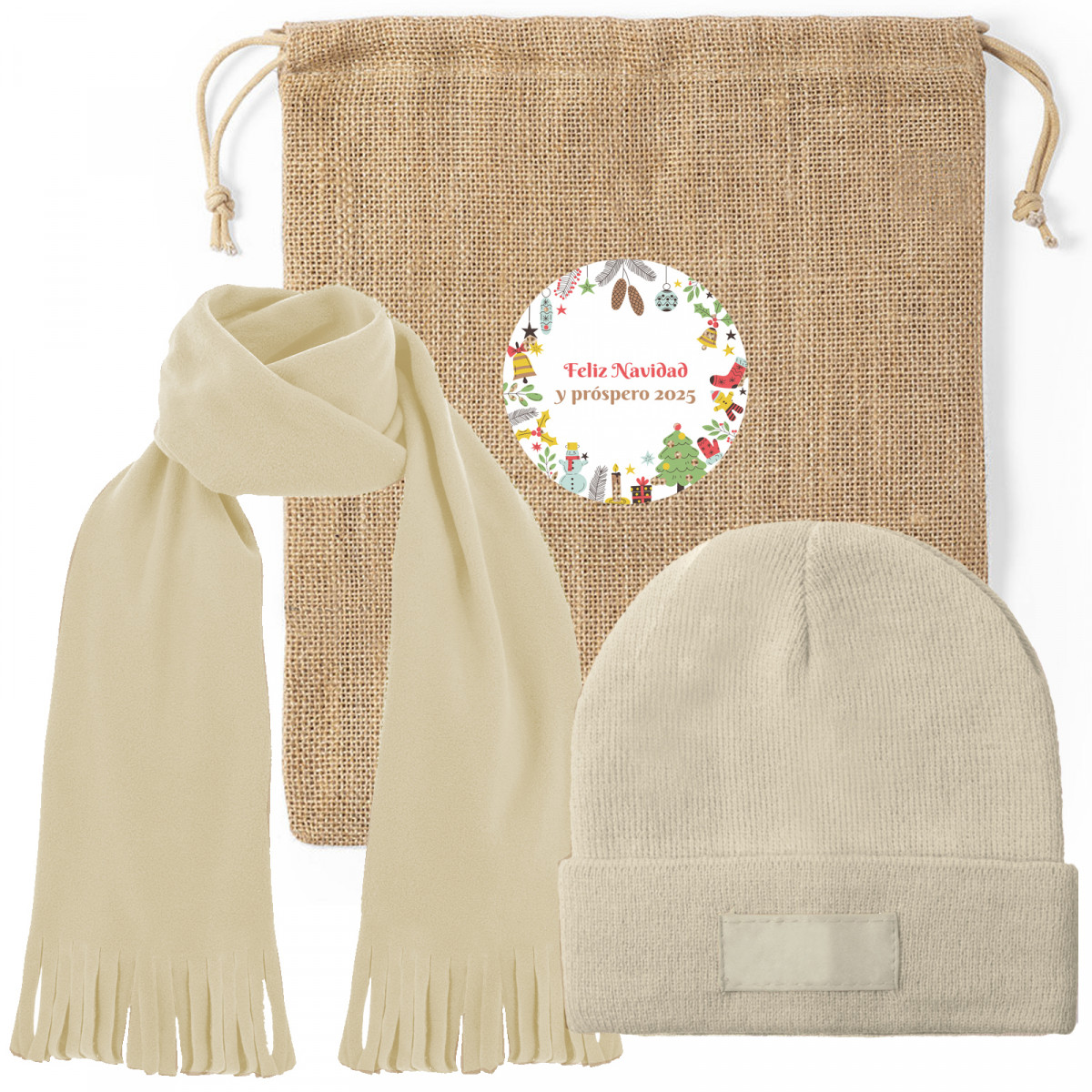 Écharpe et bonnet beige à offrir à une femme pour Noël