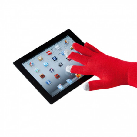 Gants tactiles bleus dans un sac métallisé avec adhésif personnalisable et éditable