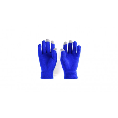 Gants tactiles bleus dans un sac métallisé avec adhésif personnalisable et éditable