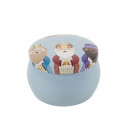 Parfum et boîte métallisée des rois mages dans une boîte de présentation avec un autocollant personnalisé pour un cadeau de Noël