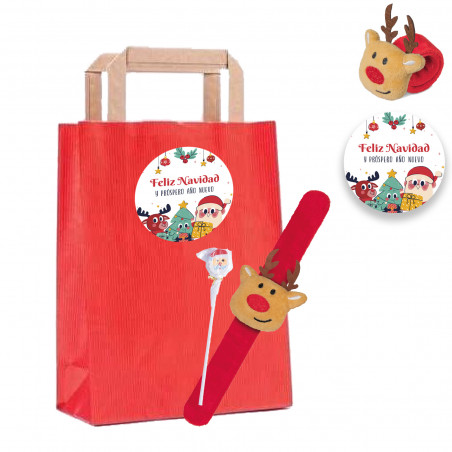 Bracelet enroulable en forme de renne et crayon de Père Noël dans un sac de Noël personnalisé
