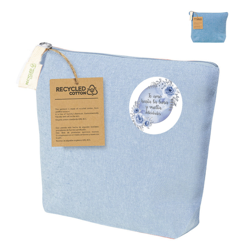 Trousse en coton recyclé avec adhésif floral personnalisé