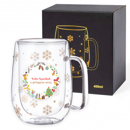 Mug thermique en verre de Noël avec autocollant décoratif personnalisable à offrir