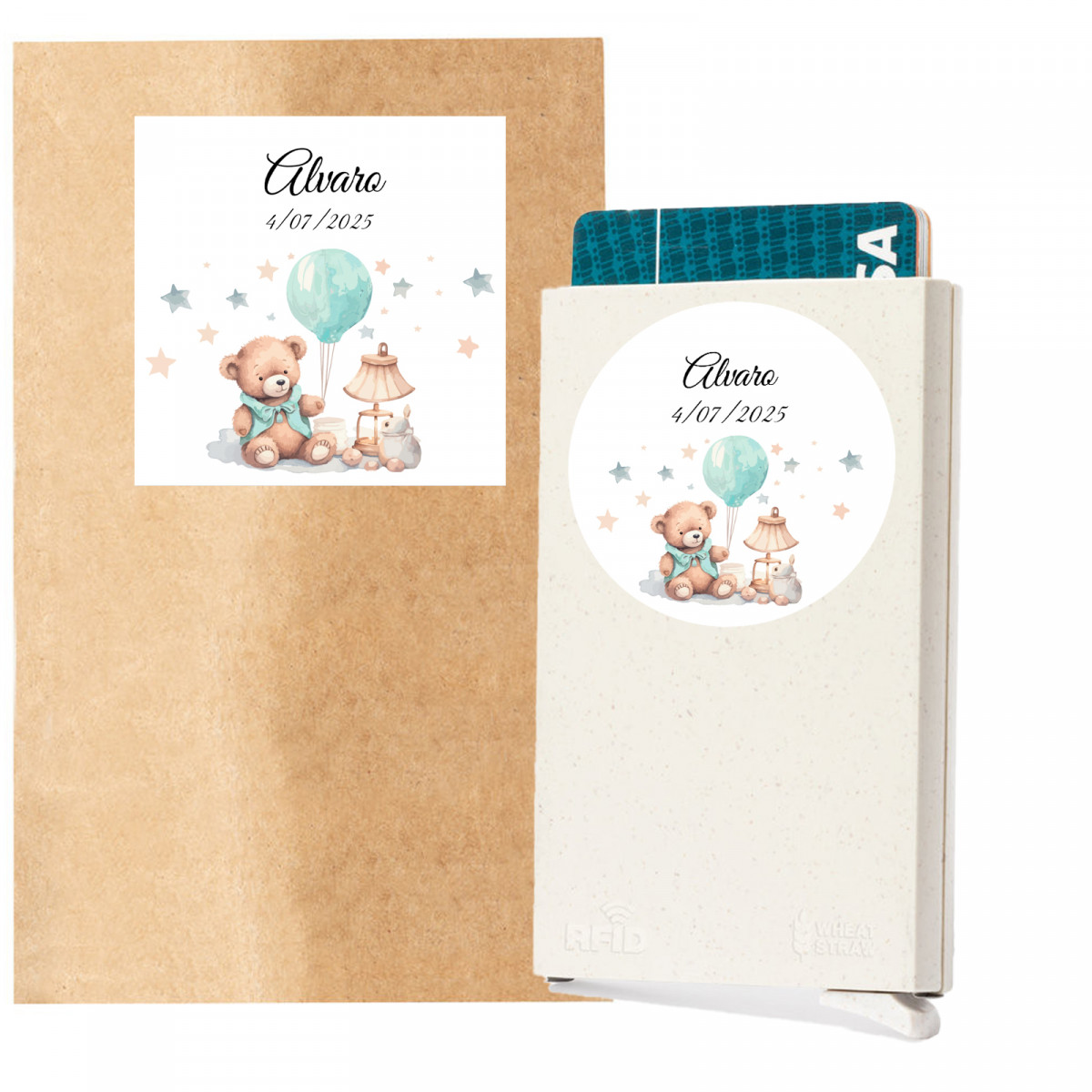 Porte-cartes automatique avec enveloppe et autocollants pour baptême