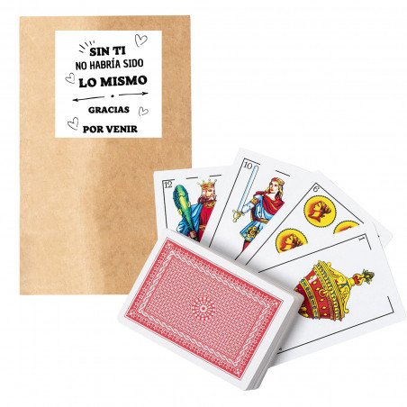 Jeu de cartes espagnol avec enveloppe et autocollant de remerciement à offrir