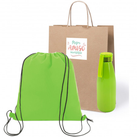 Sac à dos cadeau avec gourde dans un sac en kraft personnalisé