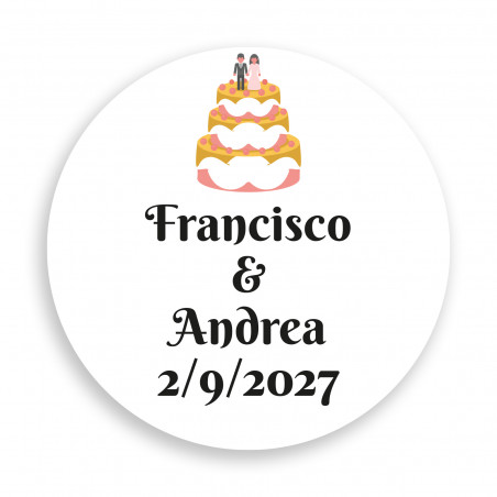 Adhésif personnalisable 2 cm gâteau nuptial fond blanc pour mariages