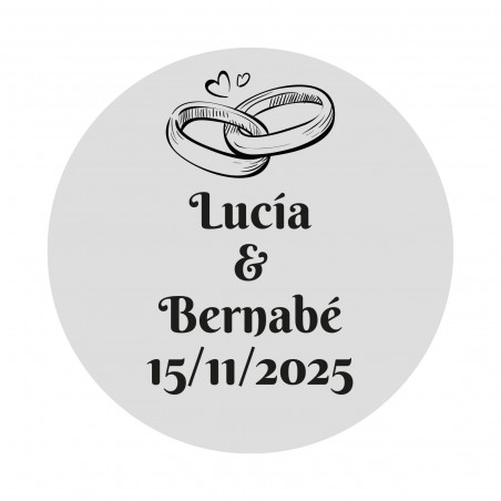Adhésif de mariage personnalisable 2 cm avec anneaux sur fond transparent