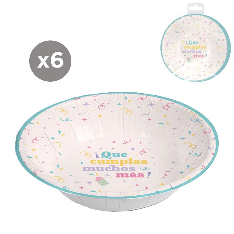 Bol en carton jetable pour anniversaire en pack de 6 unités