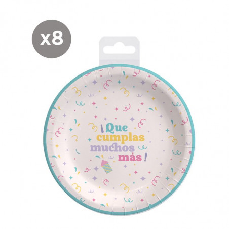 Assiettes jetables pour anniversaires en pack de 8 unités