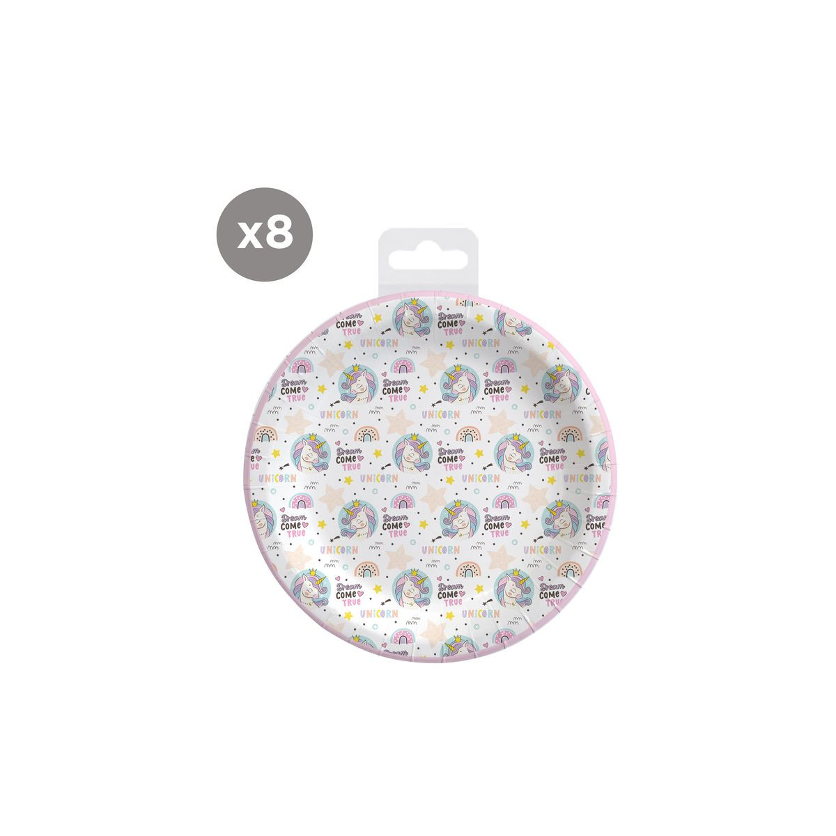 Assiettes jetables licorne en pack de 8 unités