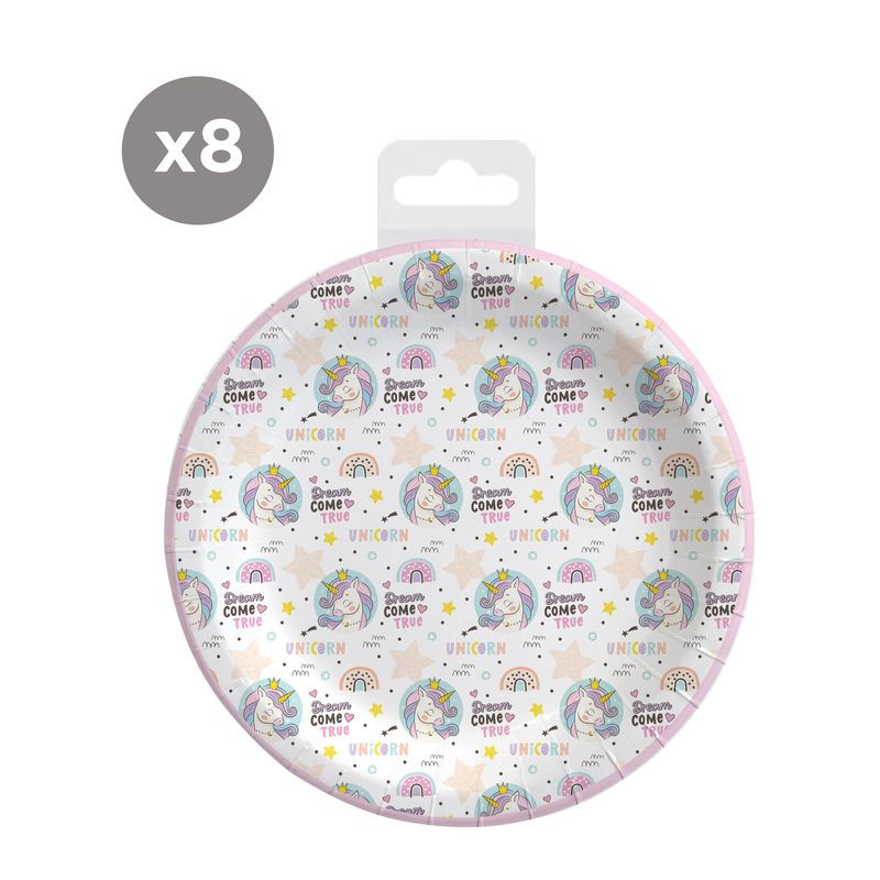 Assiettes jetables licorne en pack de 8 unités