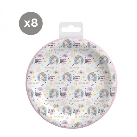 Assiettes jetables licorne en pack de 8 unités