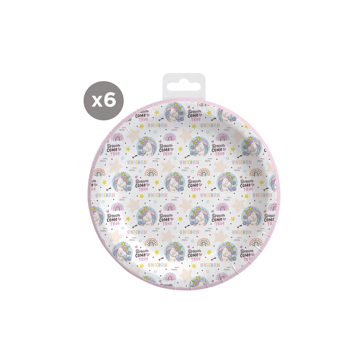 Assiettes jetables de licorne de 23 cm en pack de 6 unités