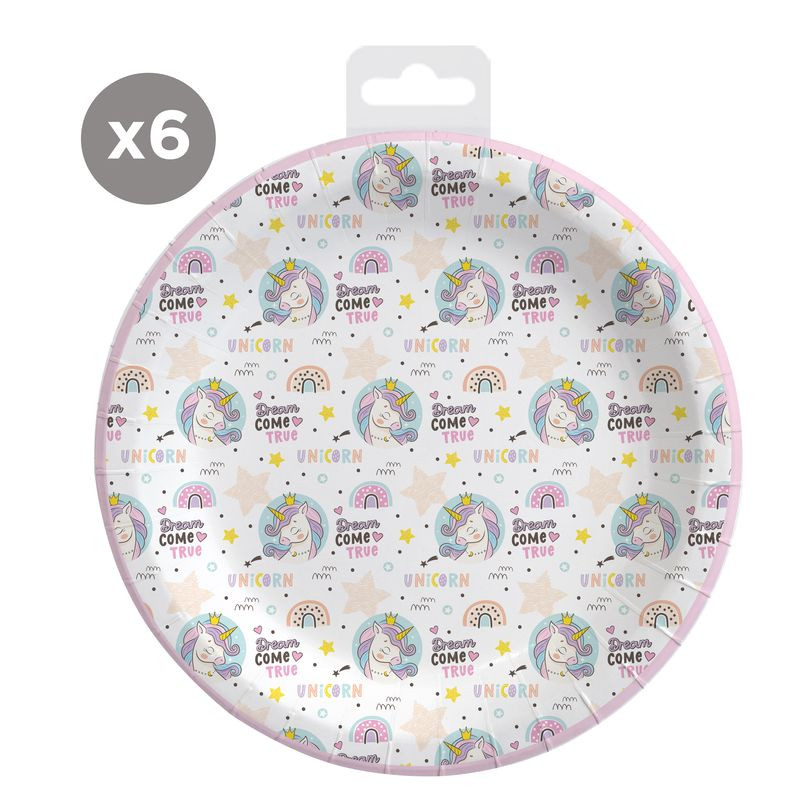 Assiettes jetables de licorne de 23 cm en pack de 6 unités