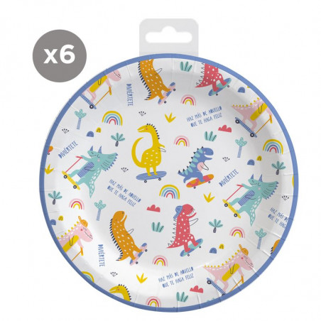 Assiettes en carton jetables de dinosaures en pack de 6 unités