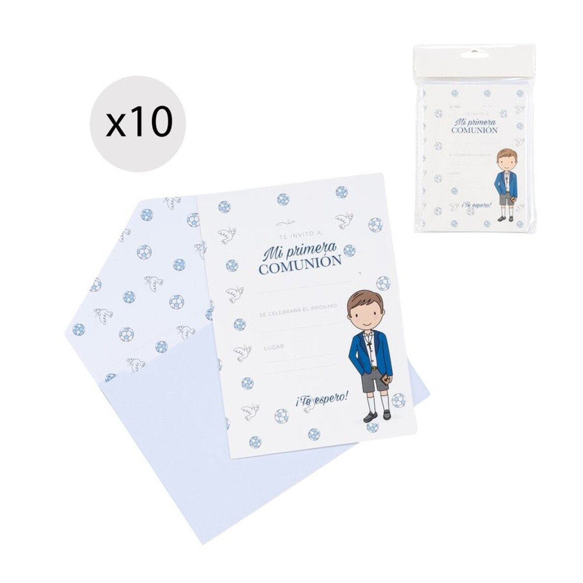 Set de 10 invitations pour la communion d'un garçon