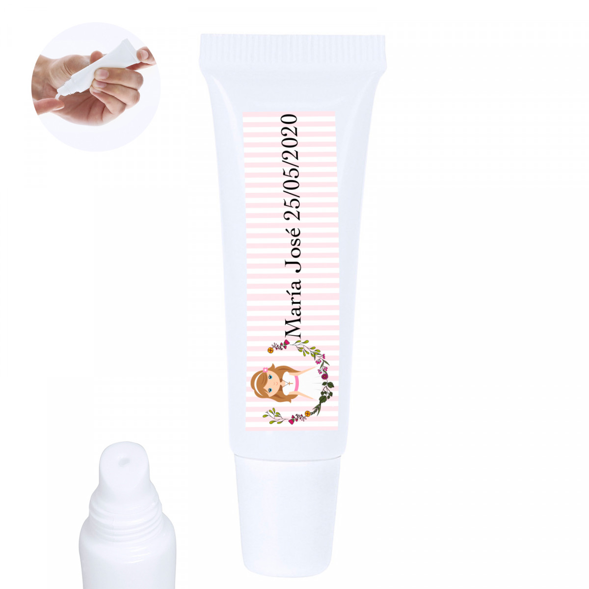 Balm à lèvres en pot avec autocollant 5x1cm de communion fille personnalisable