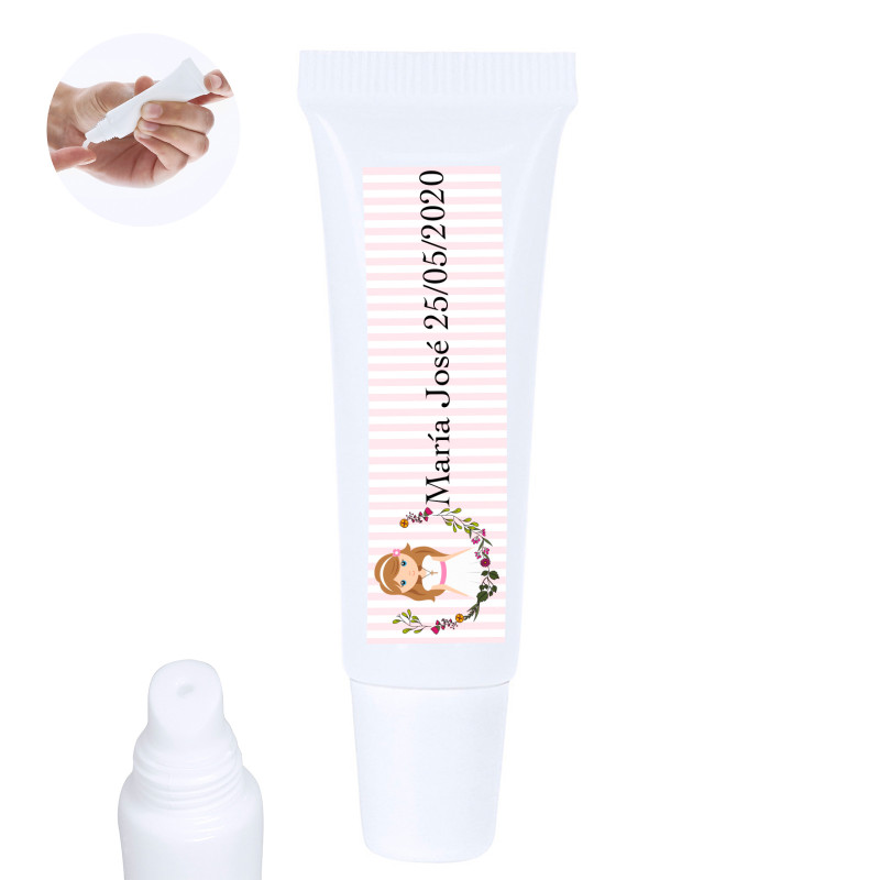 Balm à lèvres en pot avec autocollant 5x1cm de communion fille personnalisable