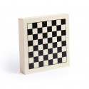 Set de jeux de société dans une boîte en bois personnalisée avec autocollant des Rois Mages et sac kraft détail de Noël
