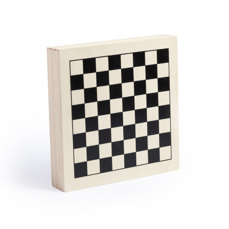 Set de jeux de société dans une boîte en bois personnalisée avec autocollant des Rois Mages et sac kraft détail de Noël