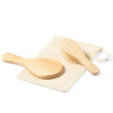 Miroir de poche et brosse en bois dans un sac en coton avec carte personnalisée pour les mariages