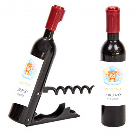Tire-bouchon bouteille de vin avec autocollant de baptême bébé en nuage personnalisable pour des souvenirs