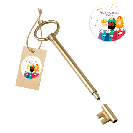 Clé vintage stylo à bille avec étiquette kraft personnalisée pour les Rois Mages pour Noël
