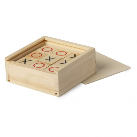 Jeu de morpion en bois dans une boîte avec autocollant personnalisé pour baptême
