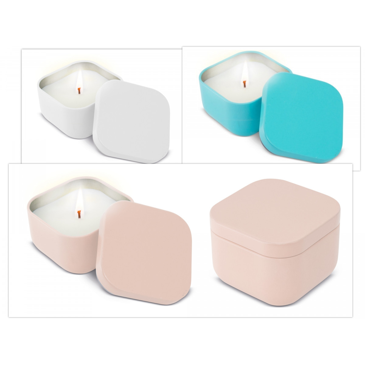 Bougie aromatique dans une boîte métallique mate : un détail élégant pour les invités.