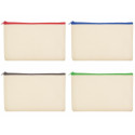 Nécessaire en coton de couleur naturelle avec fermeture éclair de couleurs au choix