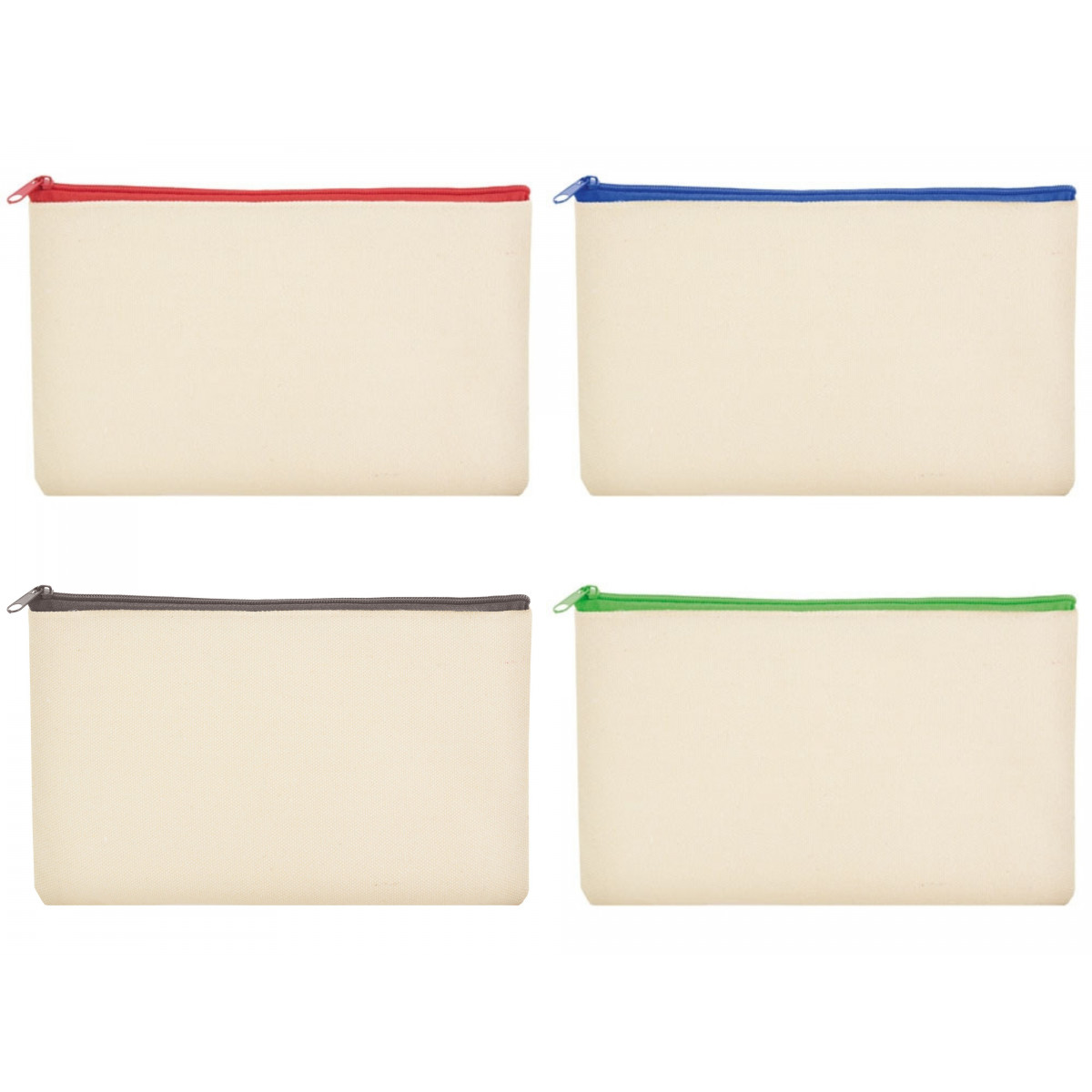 Nécessaire en coton de couleur naturelle avec fermeture éclair de couleurs au choix