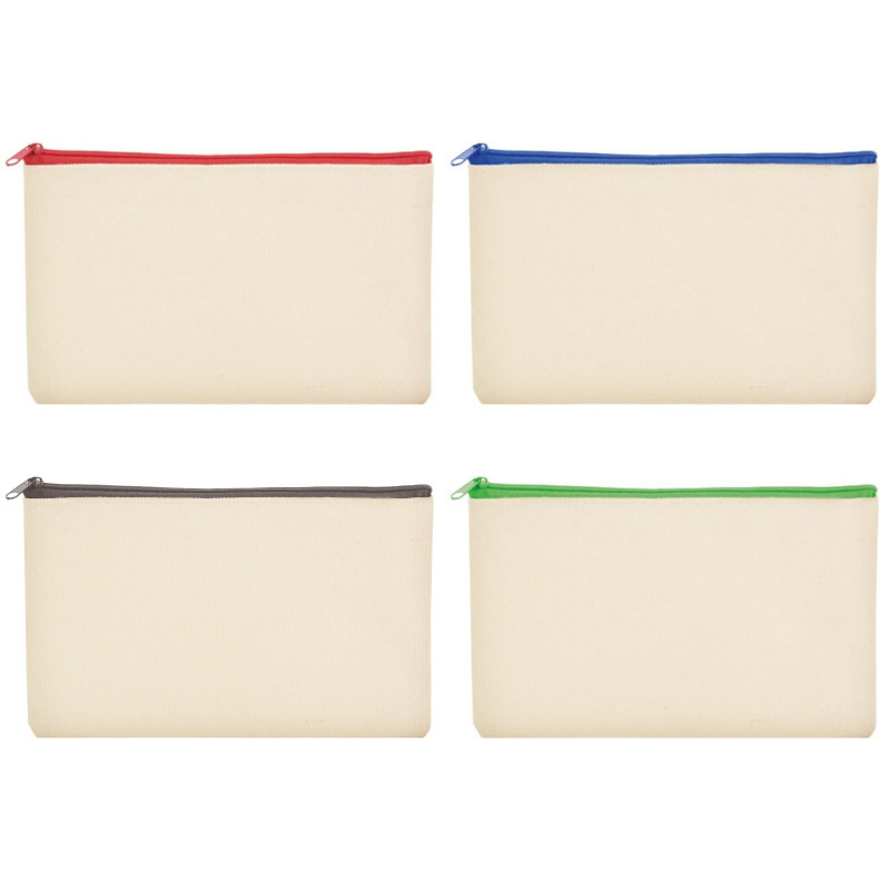 Nécessaire en coton de couleur naturelle avec fermeture éclair de couleurs au choix
