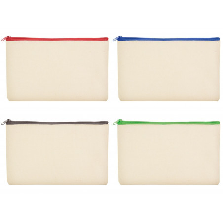 Nécessaire en coton de couleur naturelle avec fermeture éclair de couleurs au choix