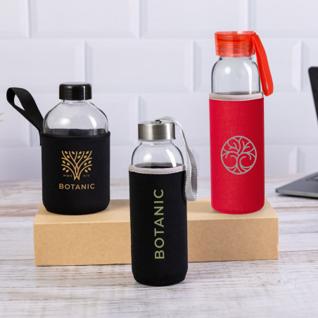 Bidon en Verre avec Housse en Néoprène 420ml : Le détail écologique, coloré et pratique pour vos événements