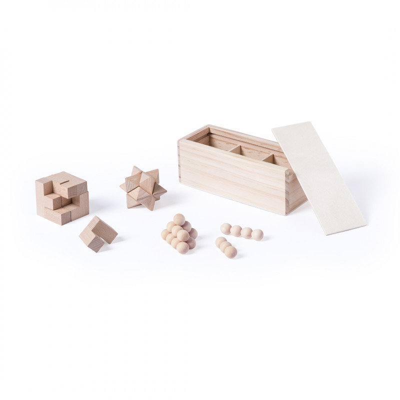 Set de 3 jeux de compétences en bois naturel dans une boîte