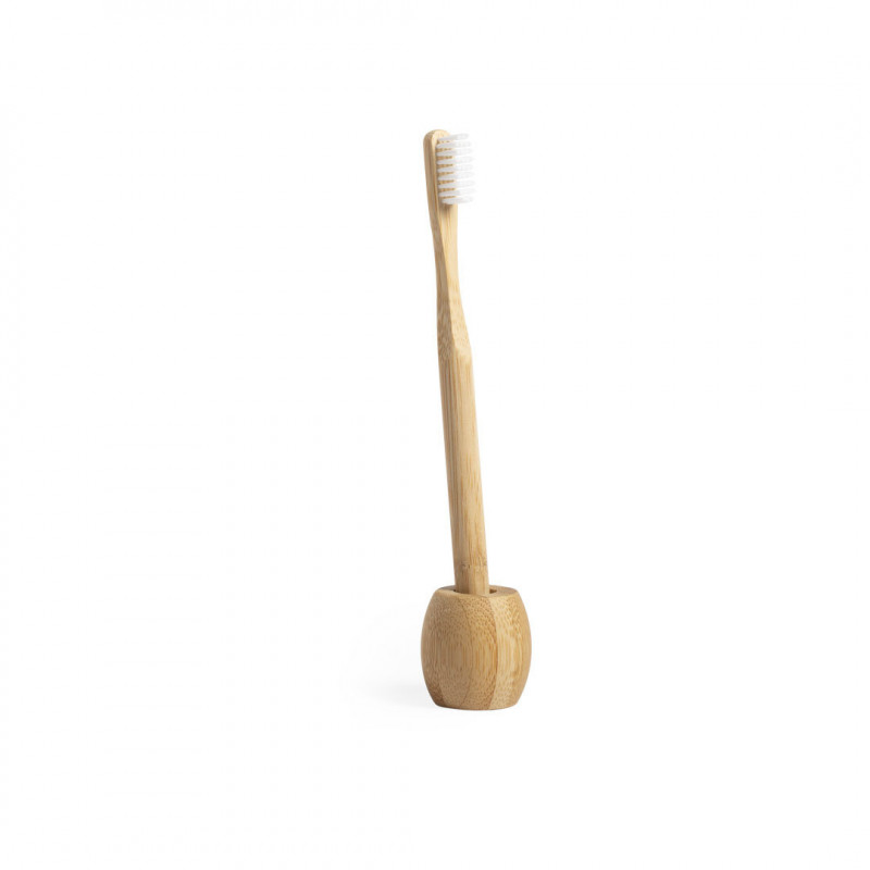 Brosse à dents en bambou avec support assorti