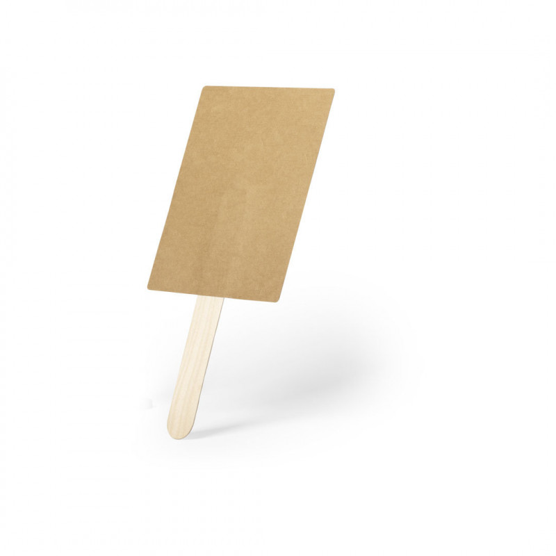 Éventail en carton recyclé avec manche en bois